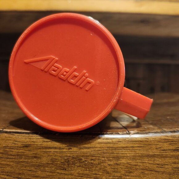 Vintage 80s Aladdin Thermos 16oz Red Yellow Orange Stripe Retro Camping Lip Cup - Picture 6 of 8